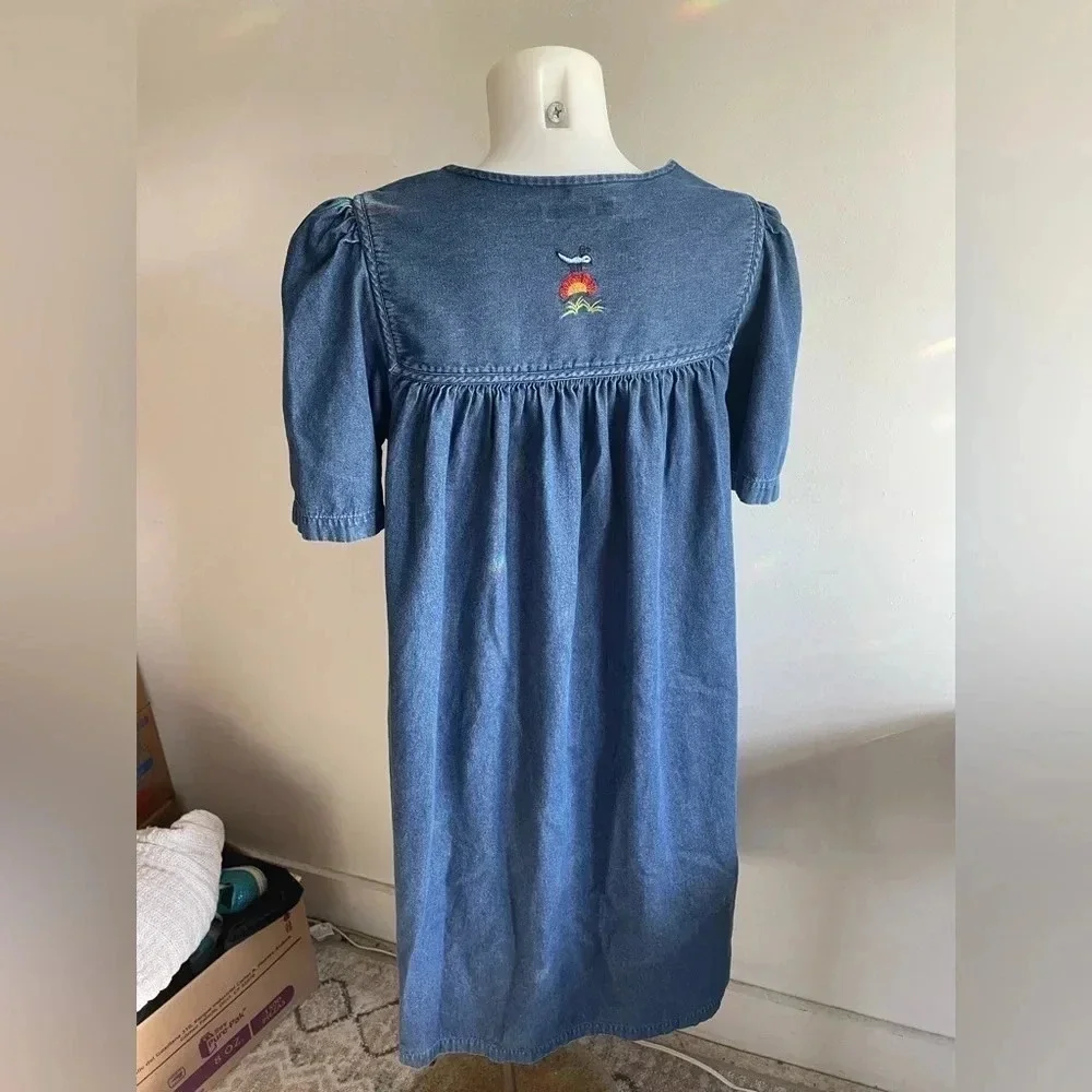 Vintage 90’s Go softly patio cotton floral embroidered mumu dress small‎ 0228 - Picture 6 of 9